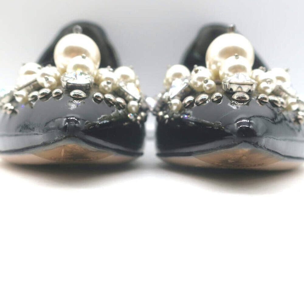 Miu Miu Pearl & Crystal-Embellished Low-Heel Pumps Black Patent Leather Size 38 - Picture 5 of 13